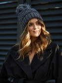 Warm winter hat with a pompom, graphite C37 - Online store - Boutique